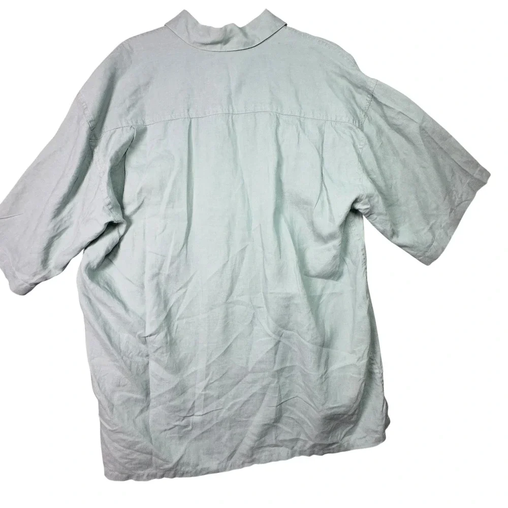 Bruno Mens 100%‎ Linen Short Sleeve Button Down Shirt Sage Green Relaxed Medium